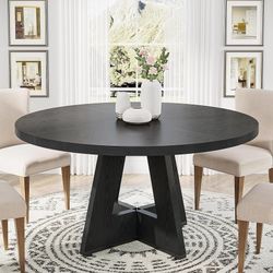 47 inch Round Dining Table Wood Kitchen Table for Dining Room, 47" Dinner Room Tables for 4-6, Farmhouse Accent Furniture with Wooden Table
