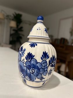 Vintage O.A.I.C. Hand Painted Delft Blue Ginger Jar