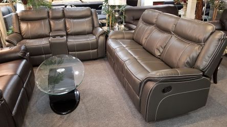 Brand new soft gray gel leather manual reclining sofa + loveseat 2PCs set