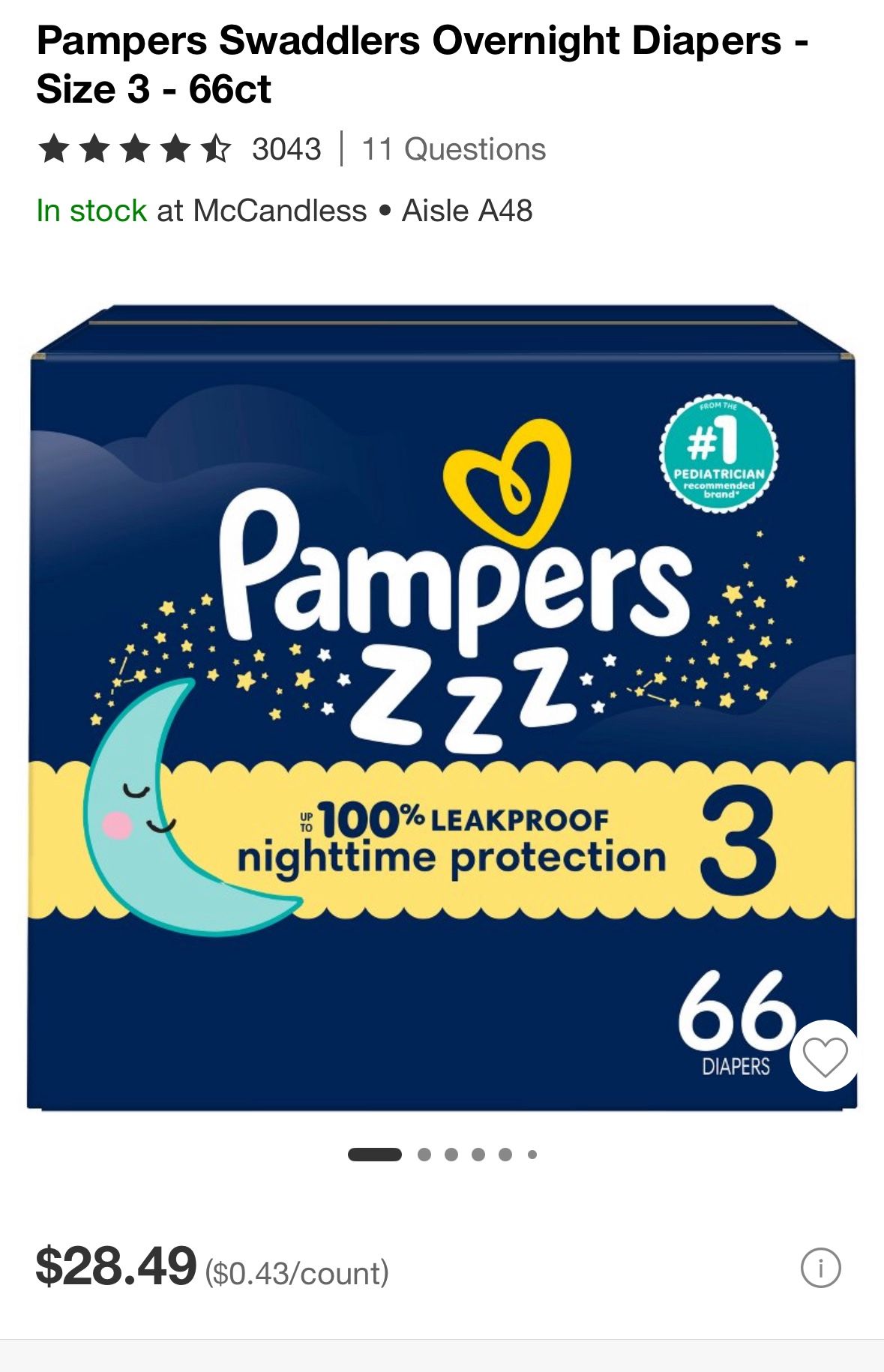 Pampers Overnight Diapers Size 3