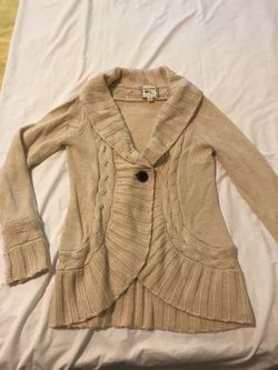Ladies Pink Rose brand tan cardigan sweater 1 button cable knit m medium