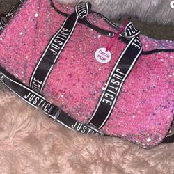 Justice pink sequins duffel travel bag
