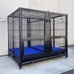 New $280 X-Large 49” Heavy Duty Folding Dog Cage 49x38x43” Double-Door Kennel w/ Divider