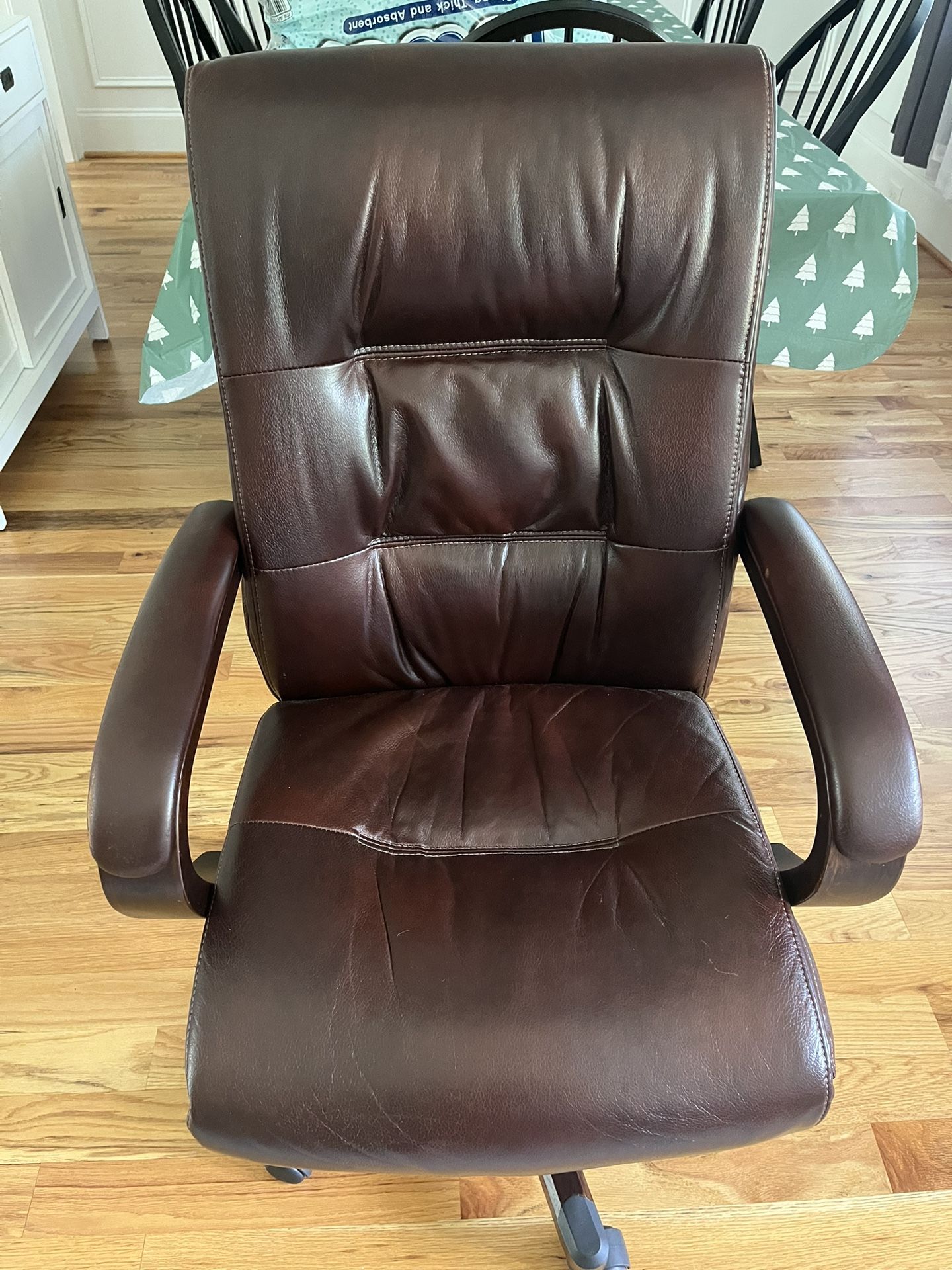 High-back Brown Leather Office Chair - Does Not Lift