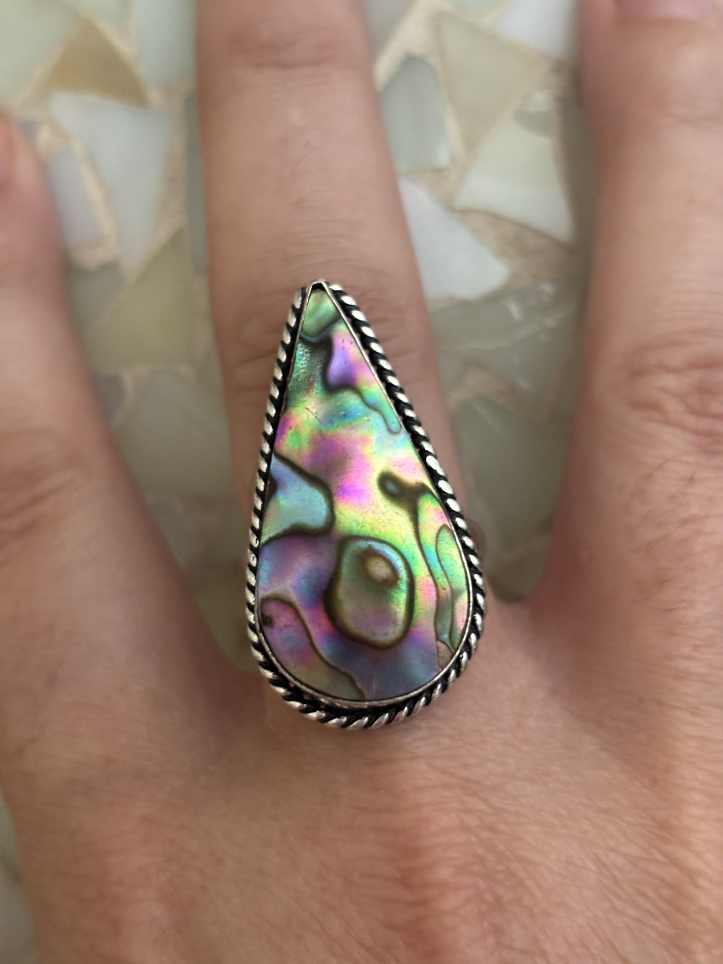 925 Sterling Silver Abalone Shell Ring 8