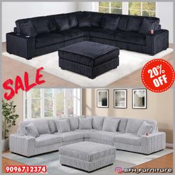 New black sectional sofa with ottoman