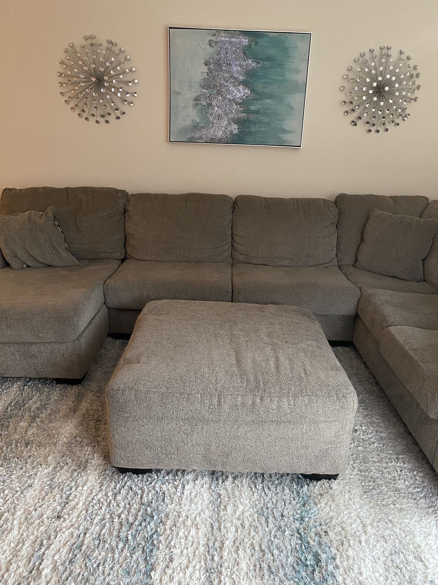 Large Sectional Sofa + Ottoman + Area Rug + Wall Art – Full Living Room ...