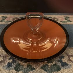 Pair of Antique Vintage Orange And Black Glass Serving Pieces