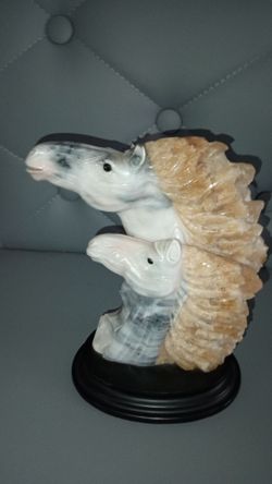 Calcite Crystal hand sculptured bust of two heads of horses