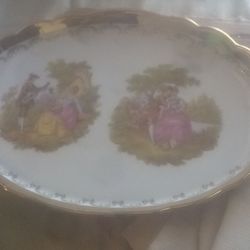 German porcelain serving try 22k gold rim