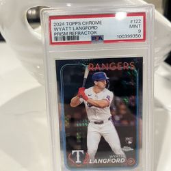 Wyatt Langford Rookie 2024 Topps Chrome Prism Refractor PSA 9 RC Rangers