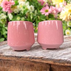 Set 2 Pink Flower Pots Planters 6” Matching Pair NEW Pastel Ceramic Footed Pedestal