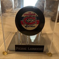 Pierre Larouche Autographed Hockey Puck