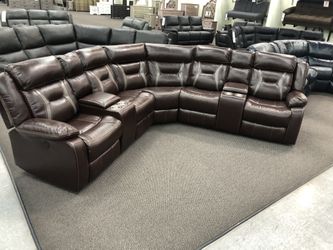 New Reclining Sectional. Brown Or Grey Gel Leatherette. 106”x106”. Free Delivery!