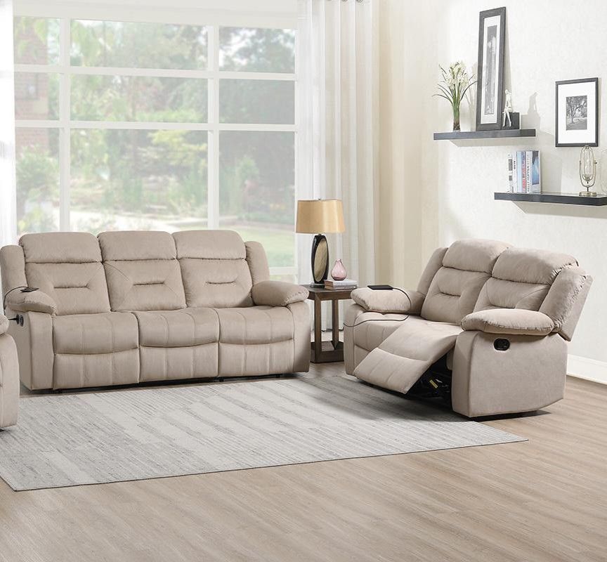 2 Piece Recliner Sofa & Recliner Loveseat - Beige Color