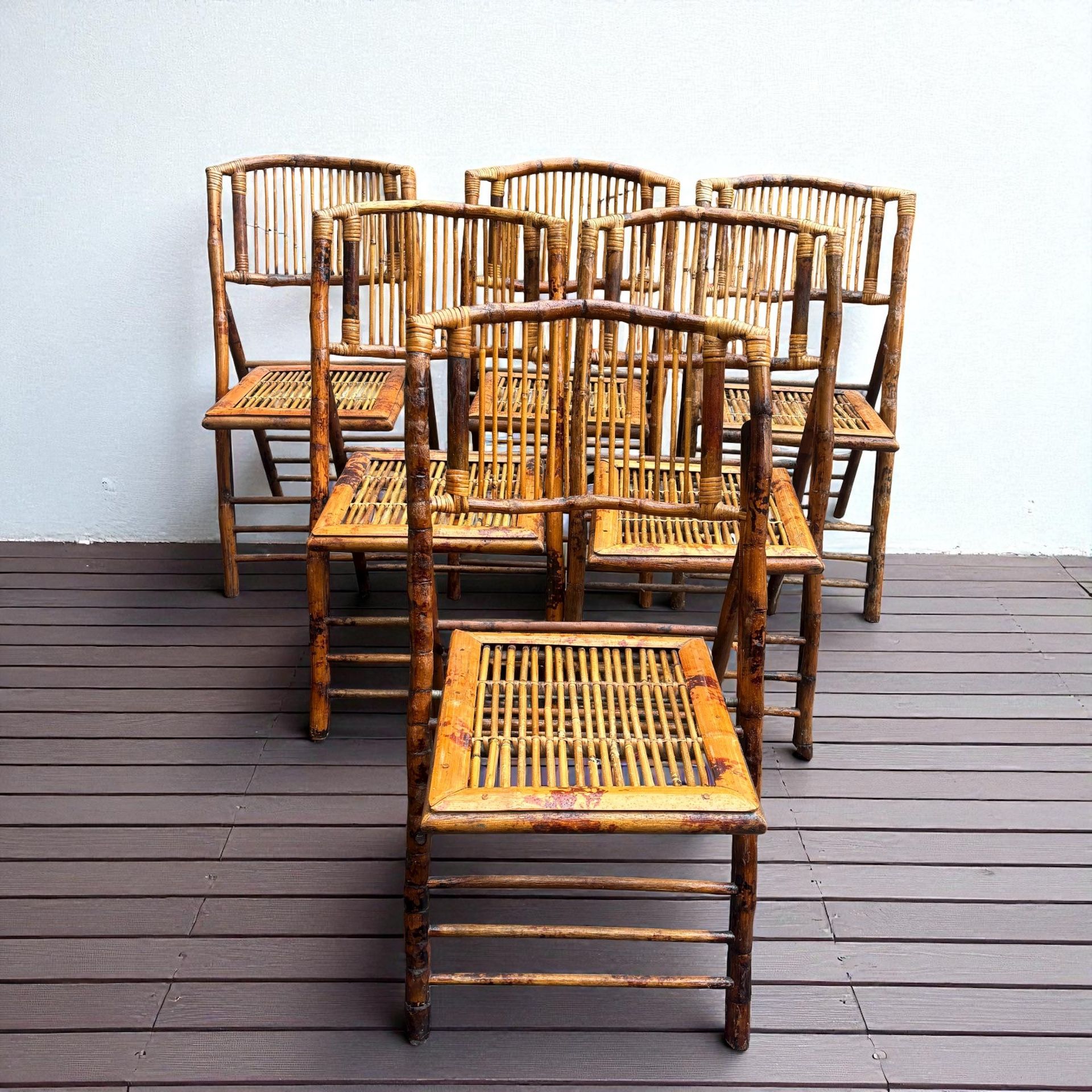 6 Vintage Bamboo Folding Chairs 