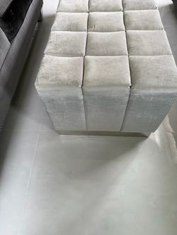 Modern tufted upholstered bench ottoman w/ stainless steel base