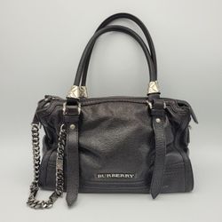 Burberry Stud Detail Leather Satchel in Black