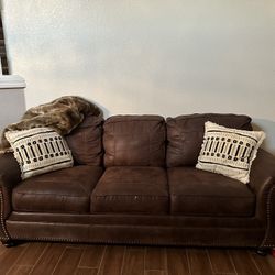 Brown Leather Couch (Fold Out Mattress)