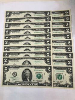 Brand new 20 count $2 dollar consecutive star notes