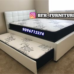 Full/Twin White Trundle Beds w. Orthopedic Mattresses Included