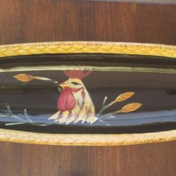 Hand painted pottery bread plate Rooster
