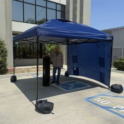 New In Box 10x10 Feet EZ Pop Up Canopy Gazebo With 1 Side Wall And 4 Sand Bags Navy Blue Color Shade 