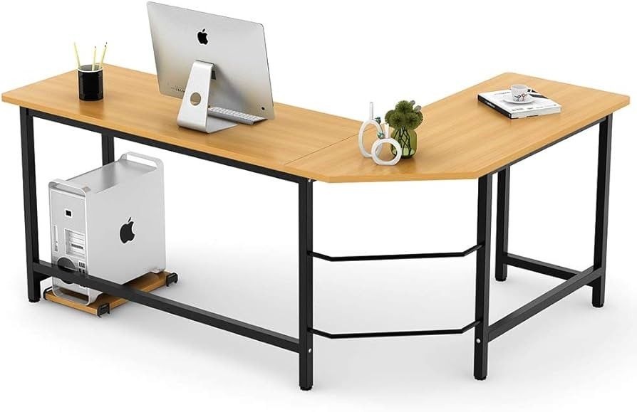L Shaped Desk, Open Box, Wood & Black Metal