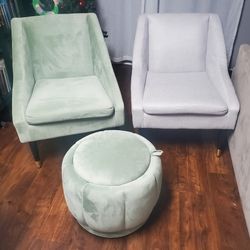Green And Grey Accent Chairs With Storage Foot Stool