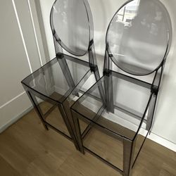 2xhome Set of Two (2) - Smoke - 25" Seat Height Barstool Modern Ghost Chair Ghost Stool Smoke Side Bar Stool Counter Stool Accent Stool Lounge No Arms
