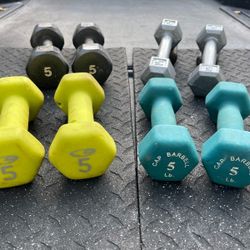 VARIETY OF PAIRS OF 5 POUND DUMBBELLS 15 PER PAIR