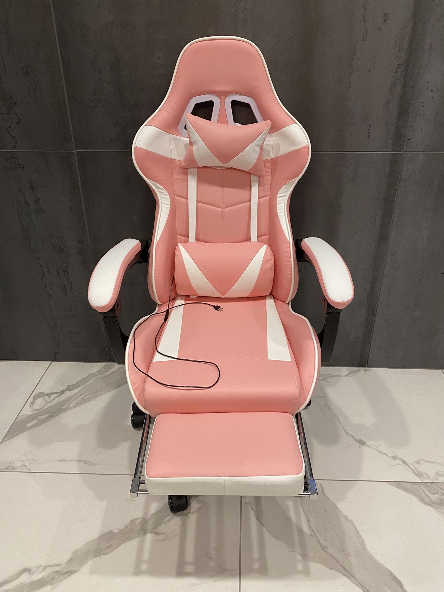 Pink / Leather High-Back Gaming / Office Chair with Support Massage Function
