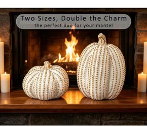 New all Pumpkin Decor, 2PCS Resin White Gold Pumpkins for Decorating Halloween Pumpkins Decorations for Table Centerpieces, Fireplace, Farmhouse, Home