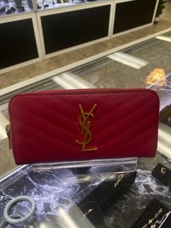 Saint Laurent YSL pink zip around Wallet Gold logo