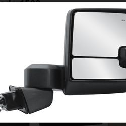 Passenger Right Side Door Towing Mirror Power Heated with BLIS Glass Puddle and Signal Light Textured Black Cover Temperature Sensor Manual Folding an