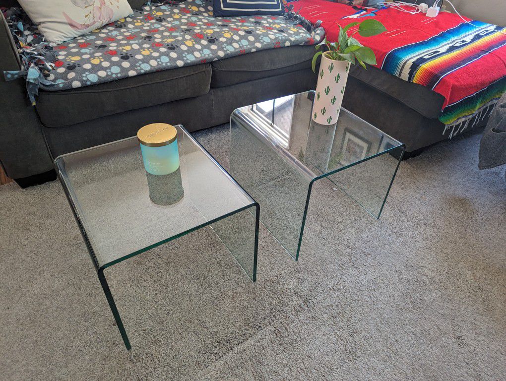 Heavy Solid Glass End/Side Tables