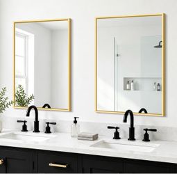 New 2 Pack Bathroom Wall Accent Mirror, 20"x30" Gold Vanity Metal Frame