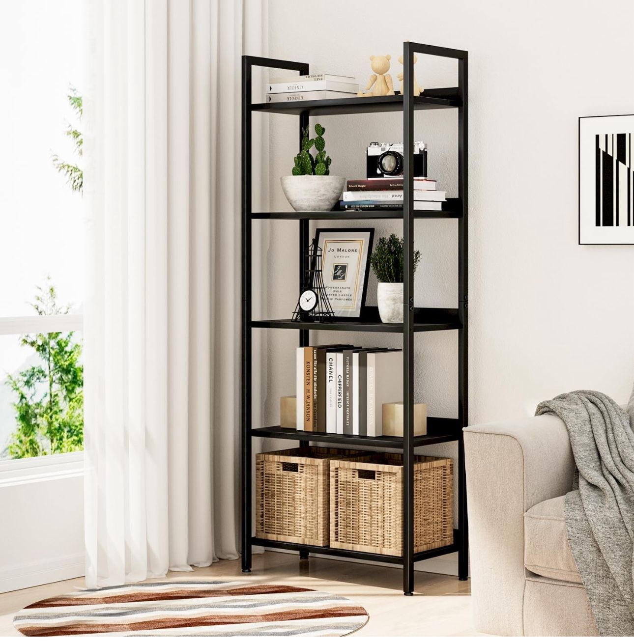 5 Tier Wood Shelves Organizer Storage Size Length 23", Width 12", Height 61" New Condition Assembled