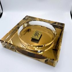 Rolls Royce RR Logo Plate Crystal Glass Ashtray Gold