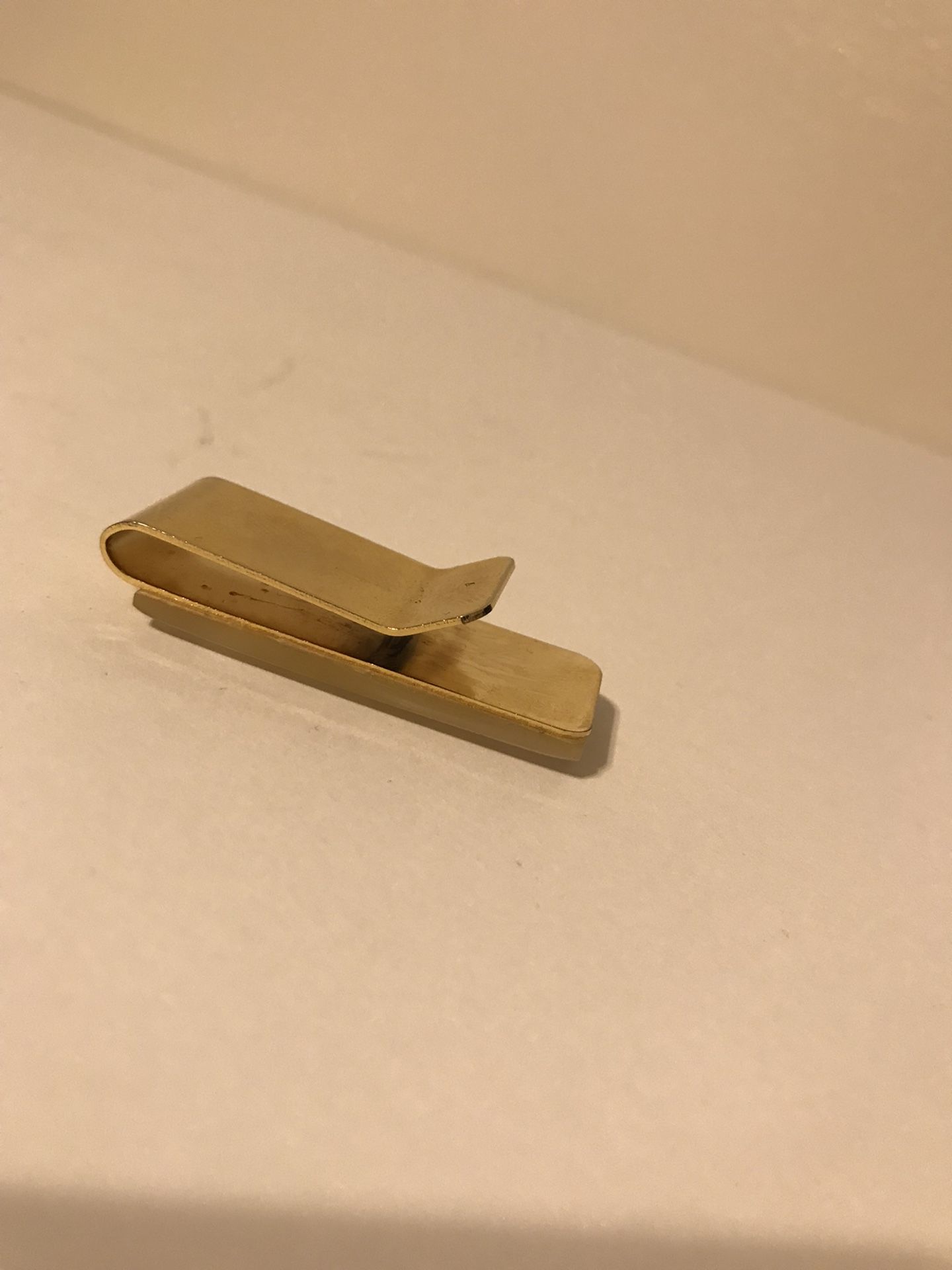 Vintage 2” Mother of Pearl Gold Colored Brass Money Clip