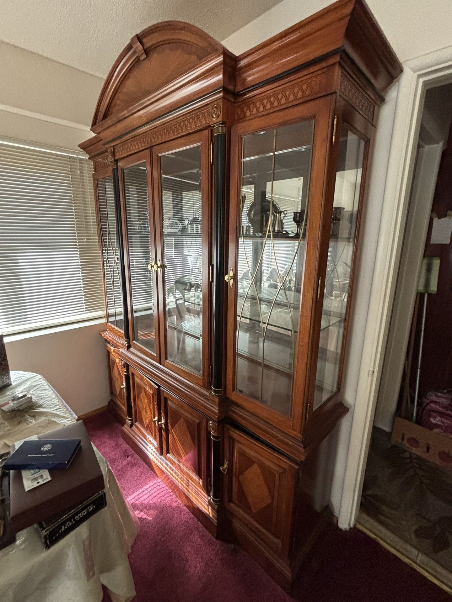 Brown China Hutch with Lighting