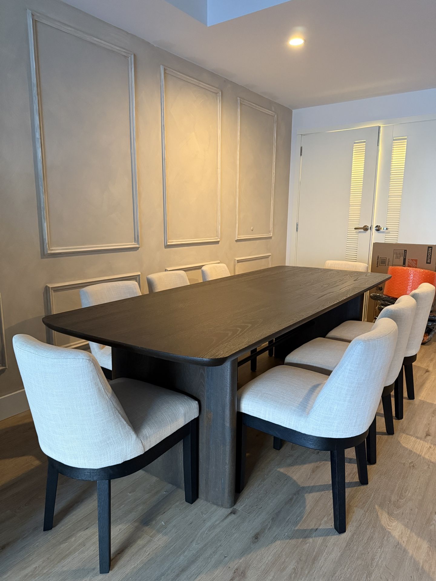 Oak Wood Dining Table Set (8 Chairs Included)