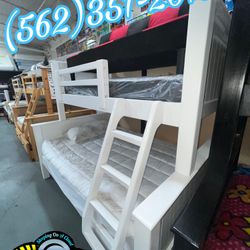 Twin Full White Bunk Bed With Mattresses Colchones Nuevos Bonitos 