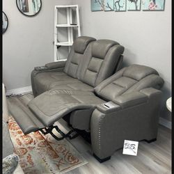 Brand New Theater Couch 💥 Real Leather Gray Power Recliner Sofa| Brown, Black, White Options| Loveseat, Recliner Chair Available| Recline| Couch|