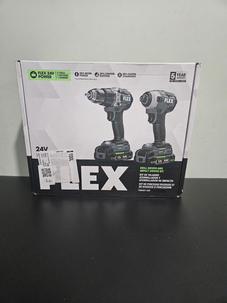 Flex 24v DRILL DRIVER AND IMPACT DRIVER KIT New Never Used