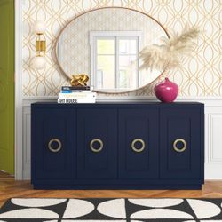 Navy Blue Sideboard Cabinet with Gold Ring Handles