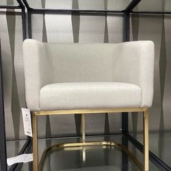 White Fabric and Antique Brass Dining Chair - Modern
