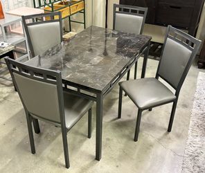 Faux Marble Top Dining Table Set 