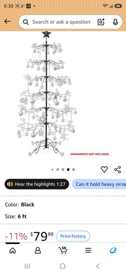 Casafield Ornament Display Christmas Tree with Stand - 6' Black Wrought Iron Ornament Holder
