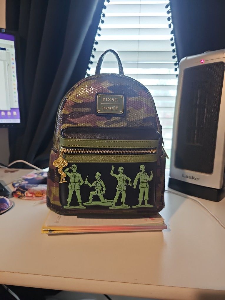 Loungefly GT Exclusive Disney Pixar Toy Story Army Men Camo Sequin Mini Backpack

